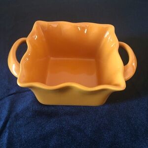 BIA Hand Glazed Square Baking Dish Ruffled Edge Handled Goldenrod